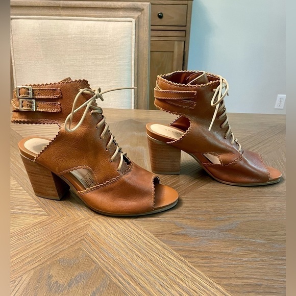 Nwot Brantano Leather Lace up Open Toe and Open Heel Caramel - Picture 8 of 16